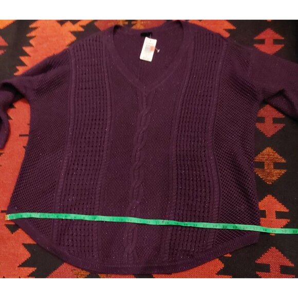 NEW Torrid Purple V-Neck Knit Sweater Size 4 Sparkly Cable & Mesh Design 3/4 Sle - Picture 7 of 9